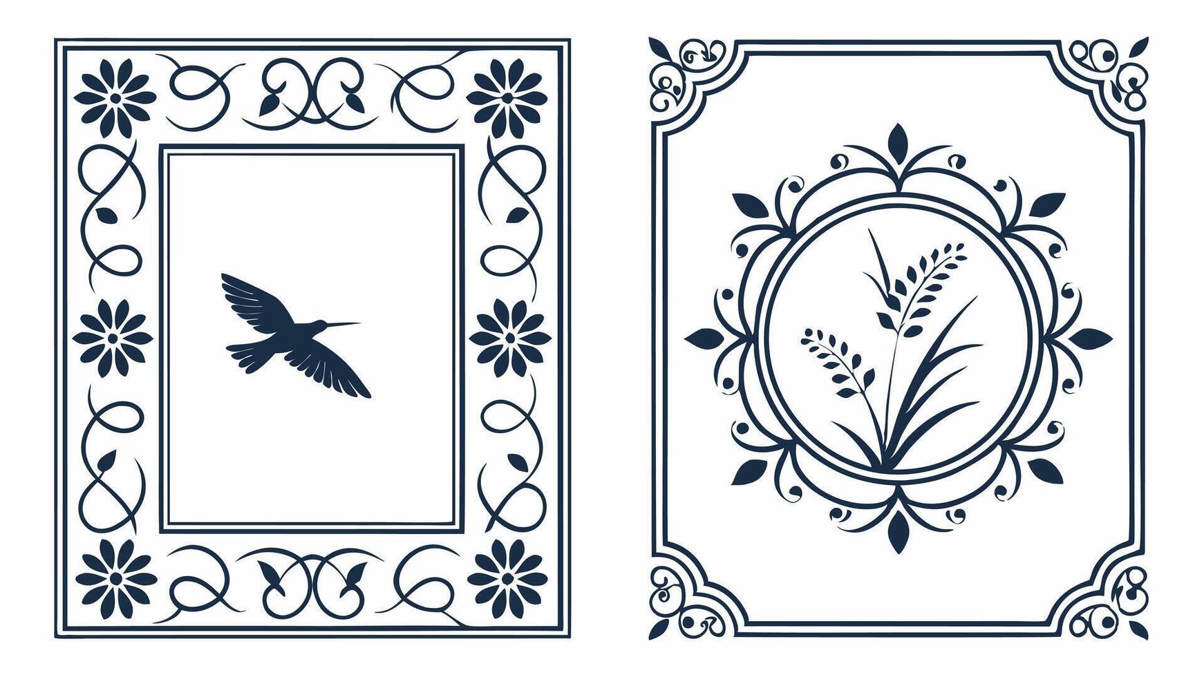 Two ornate frames with birds and wheat vector