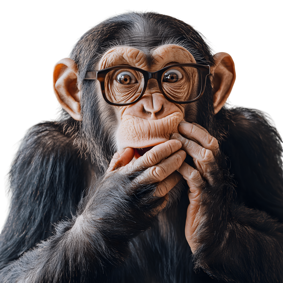 Monkey wearing glasses is looking at the camera with a surprised expression png