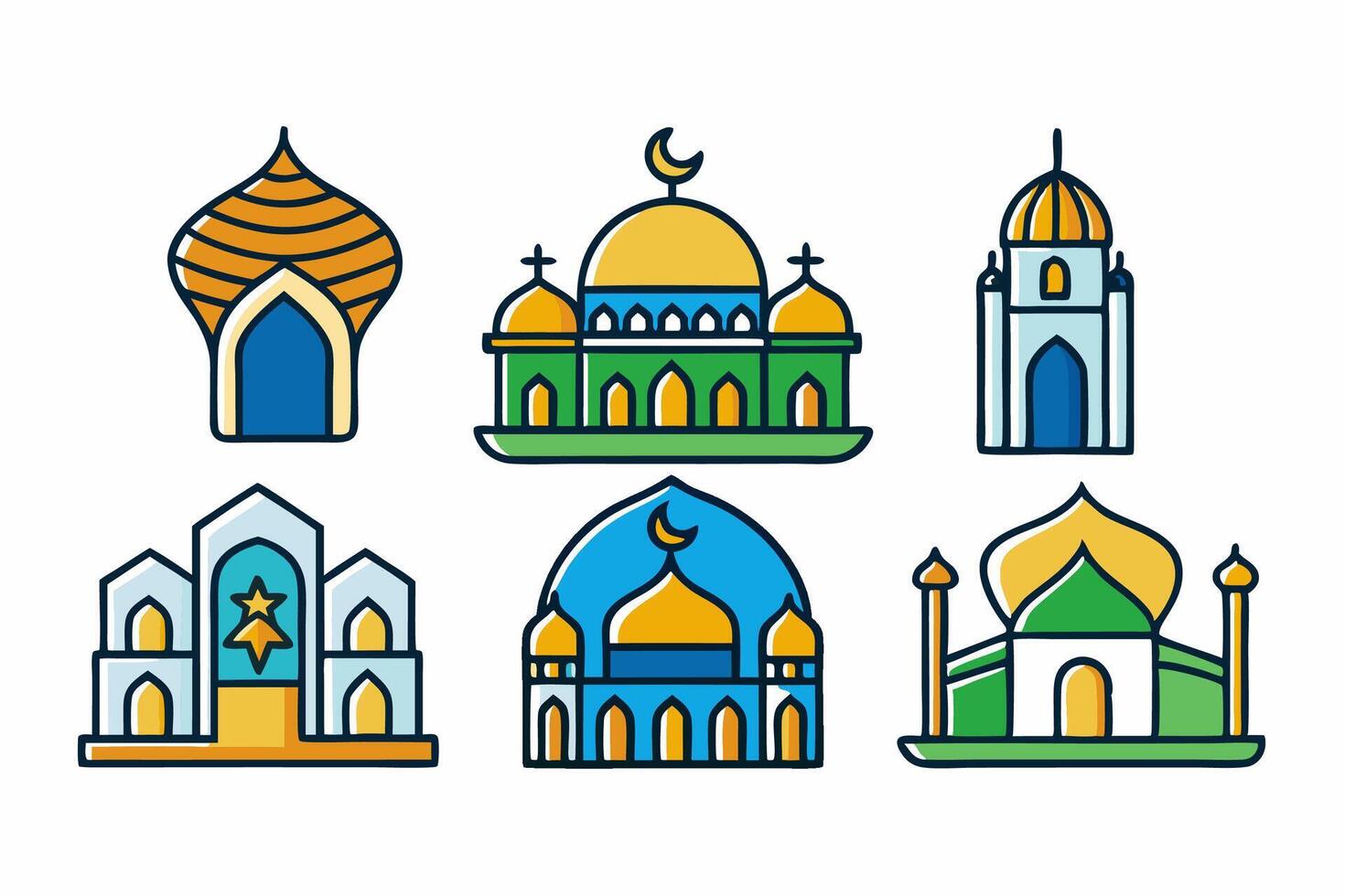 Islamic architecture icons set vector