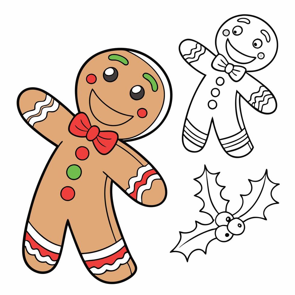 Gingerbread man coloring pages vector