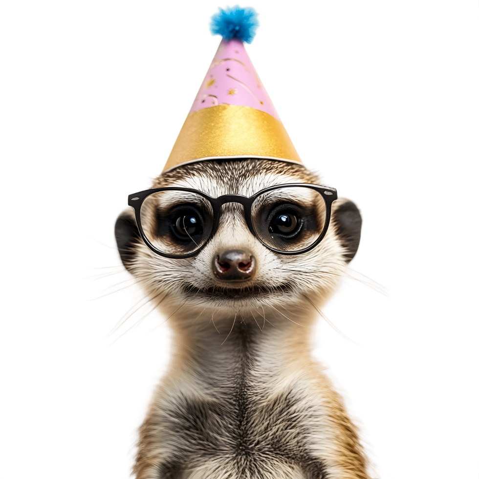 Small animal wearing glasses and a party hat png