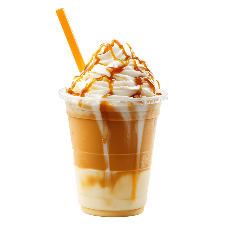 Cup of ice cream with caramel sauce on top png