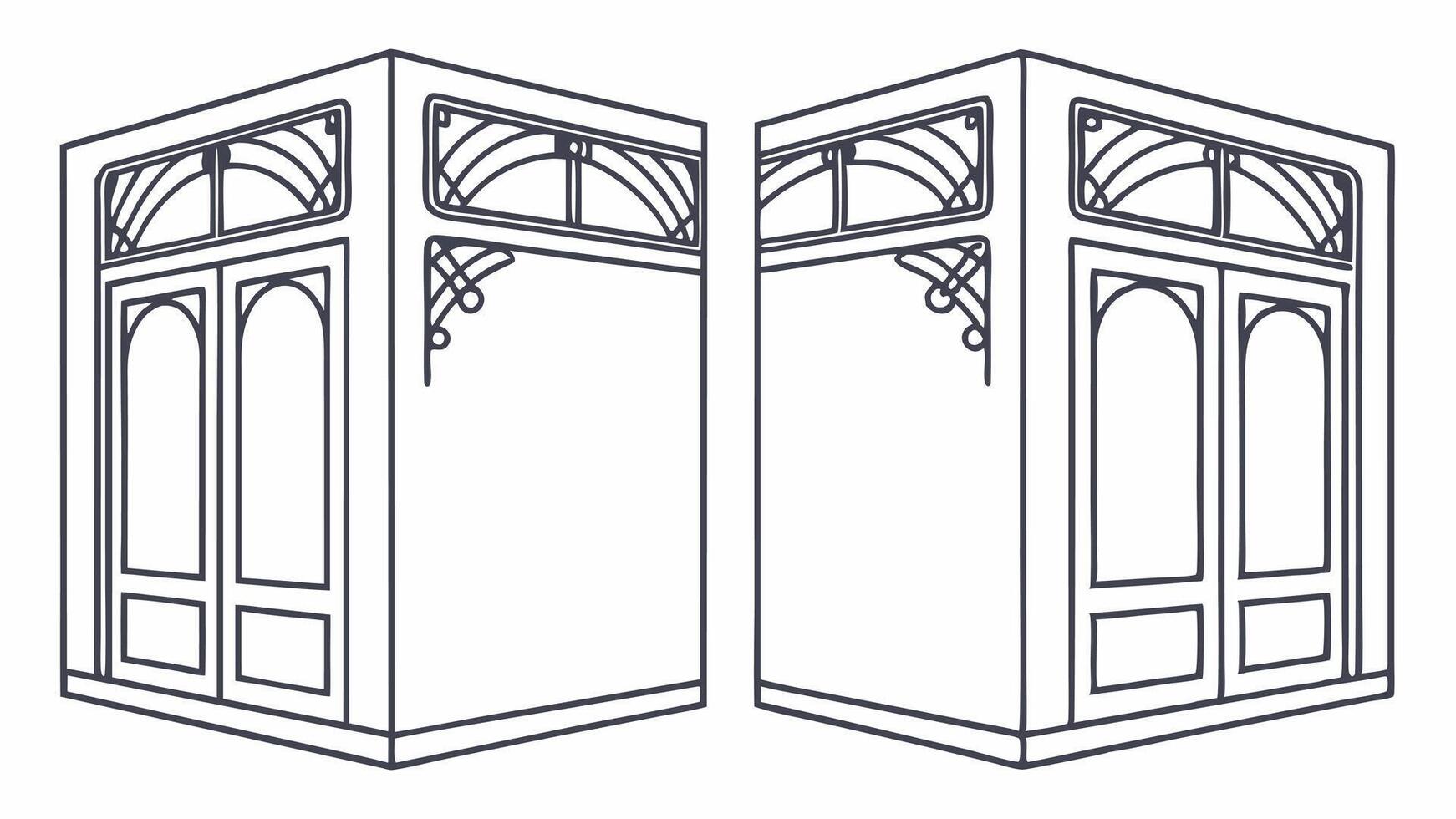 Two doors with windows and arched openings vector