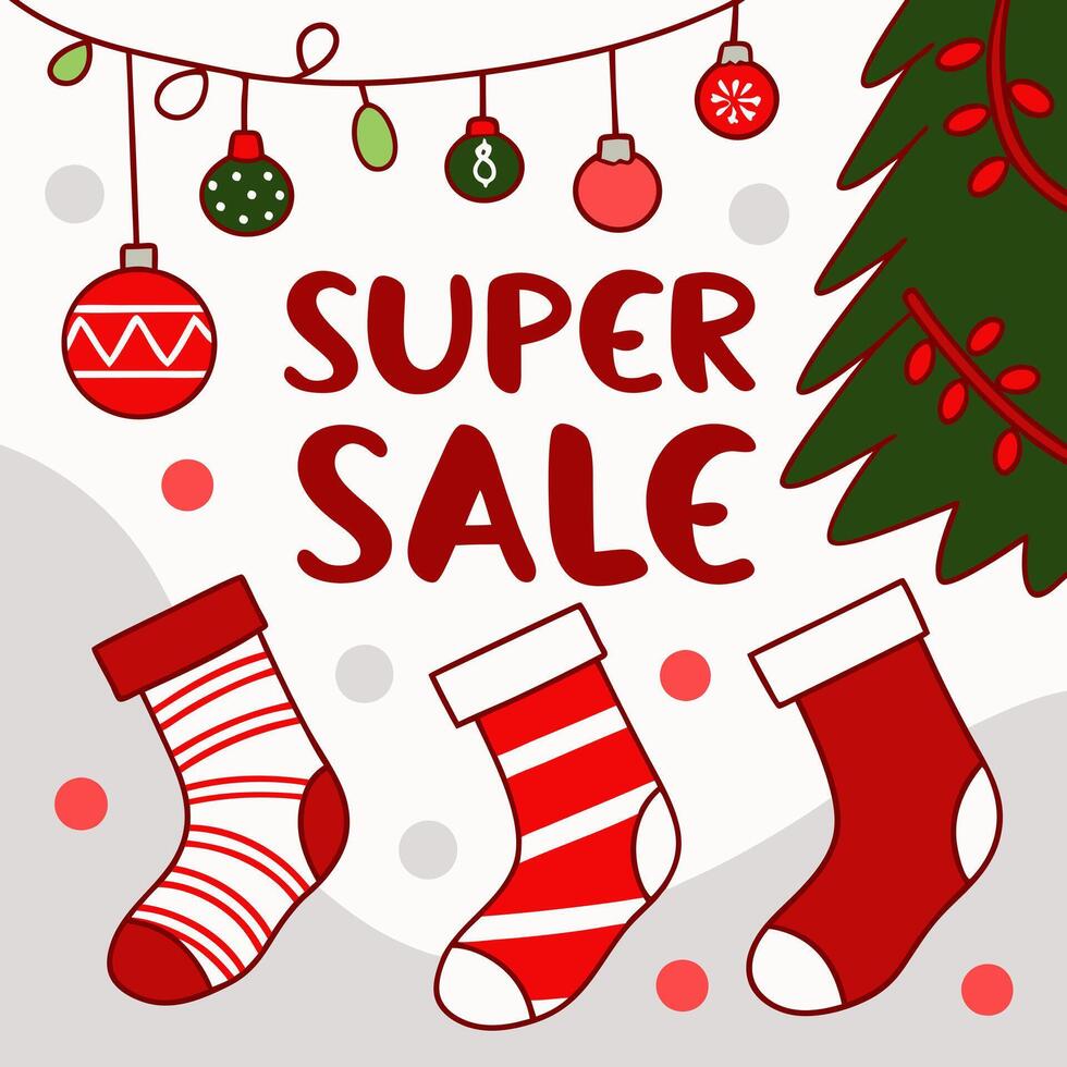 Super sale christmas stockings and christmas tree vector