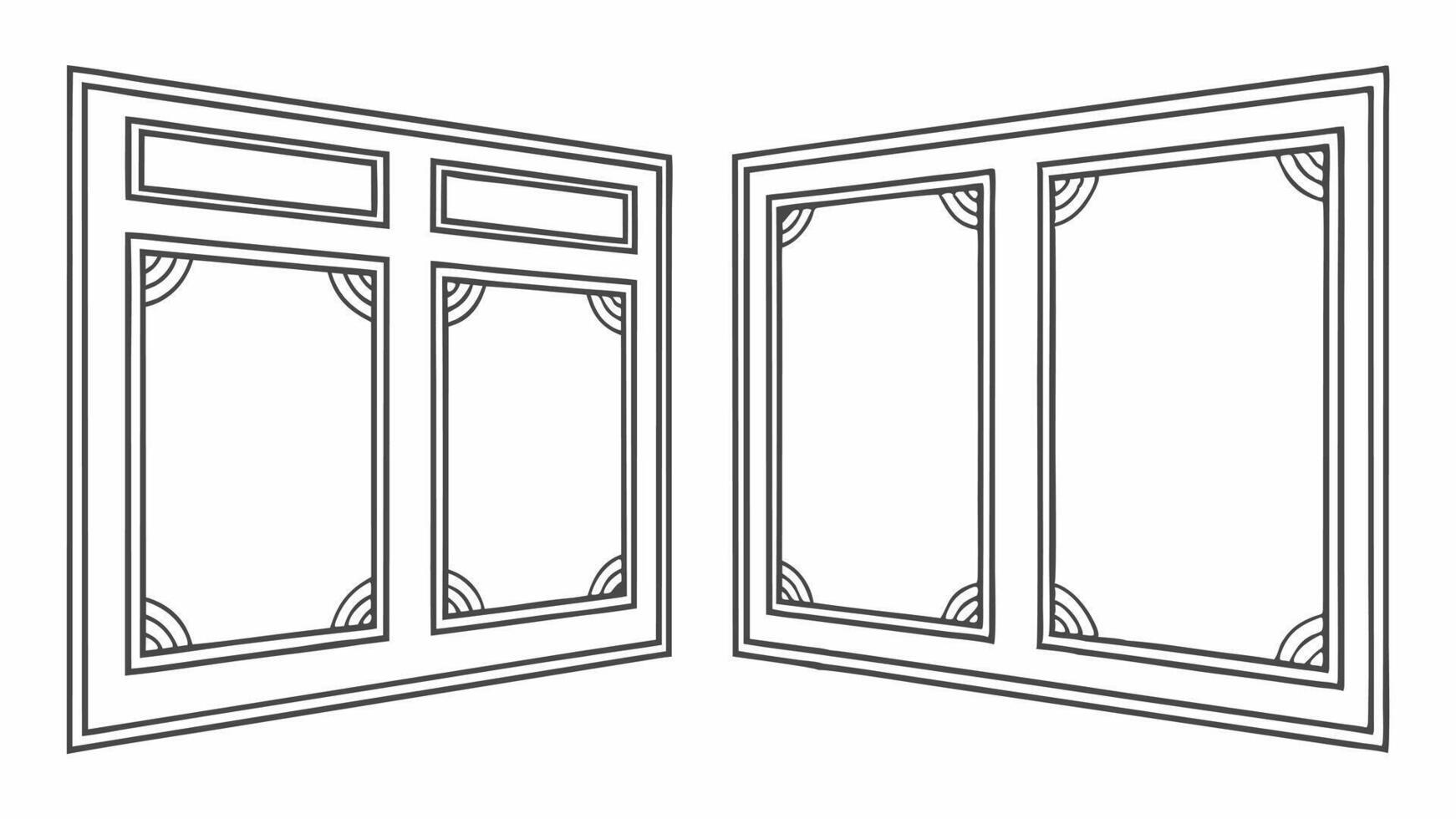 A drawing of two windows with a frame vector