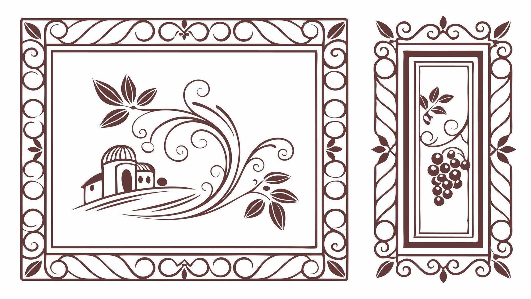 A set of decorative frames with vines and grapes vector