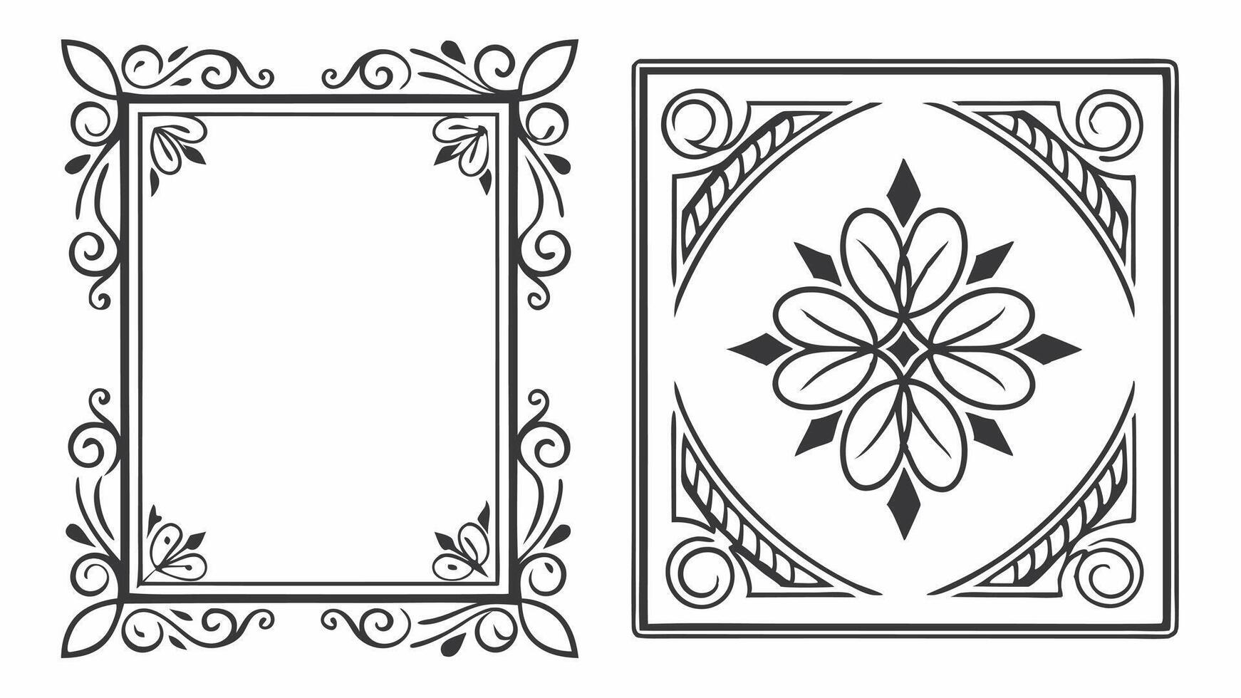 two black and white frames with floral designs vector