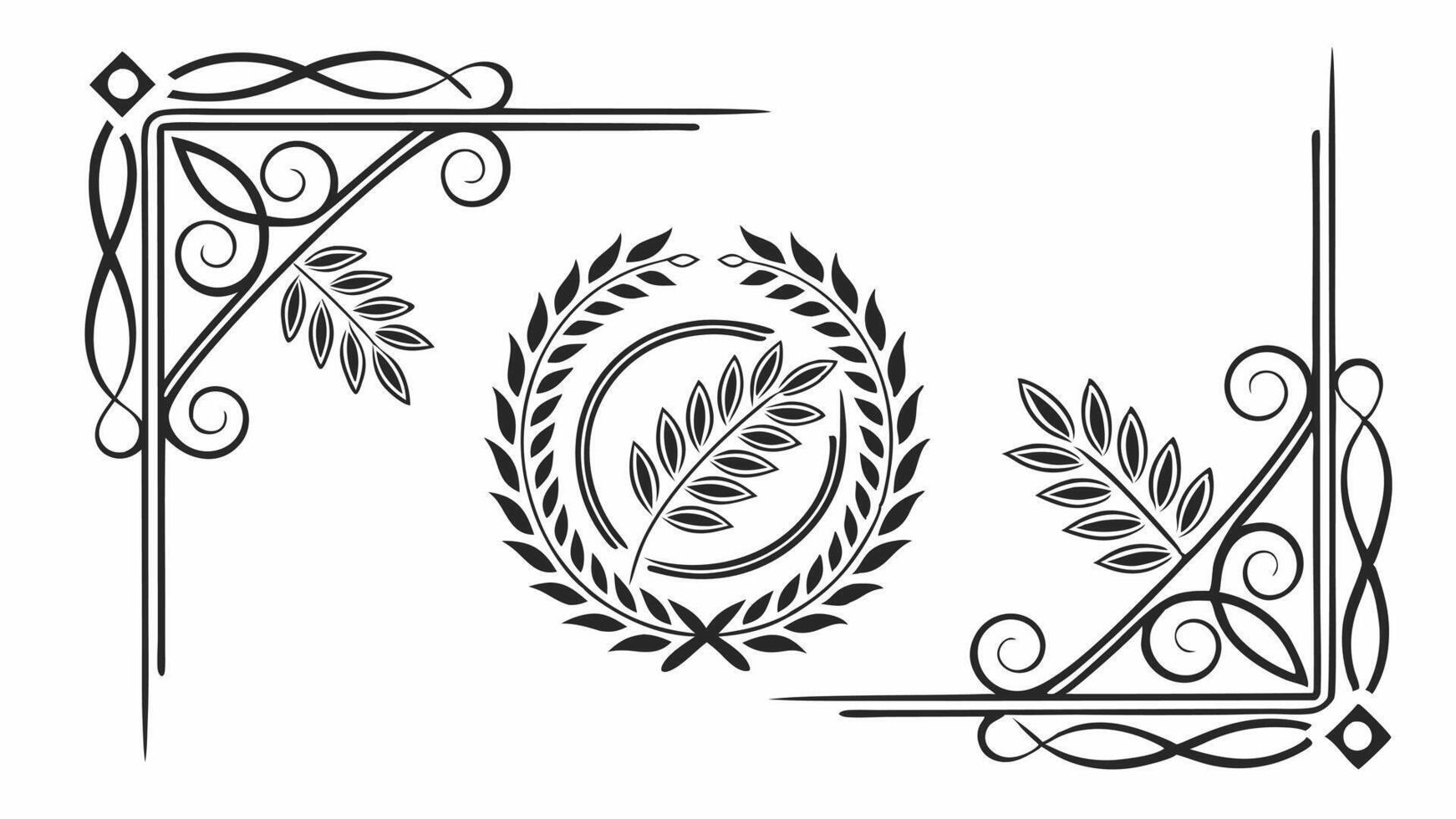 A black and white drawing of a wreath and laurel leaves vector