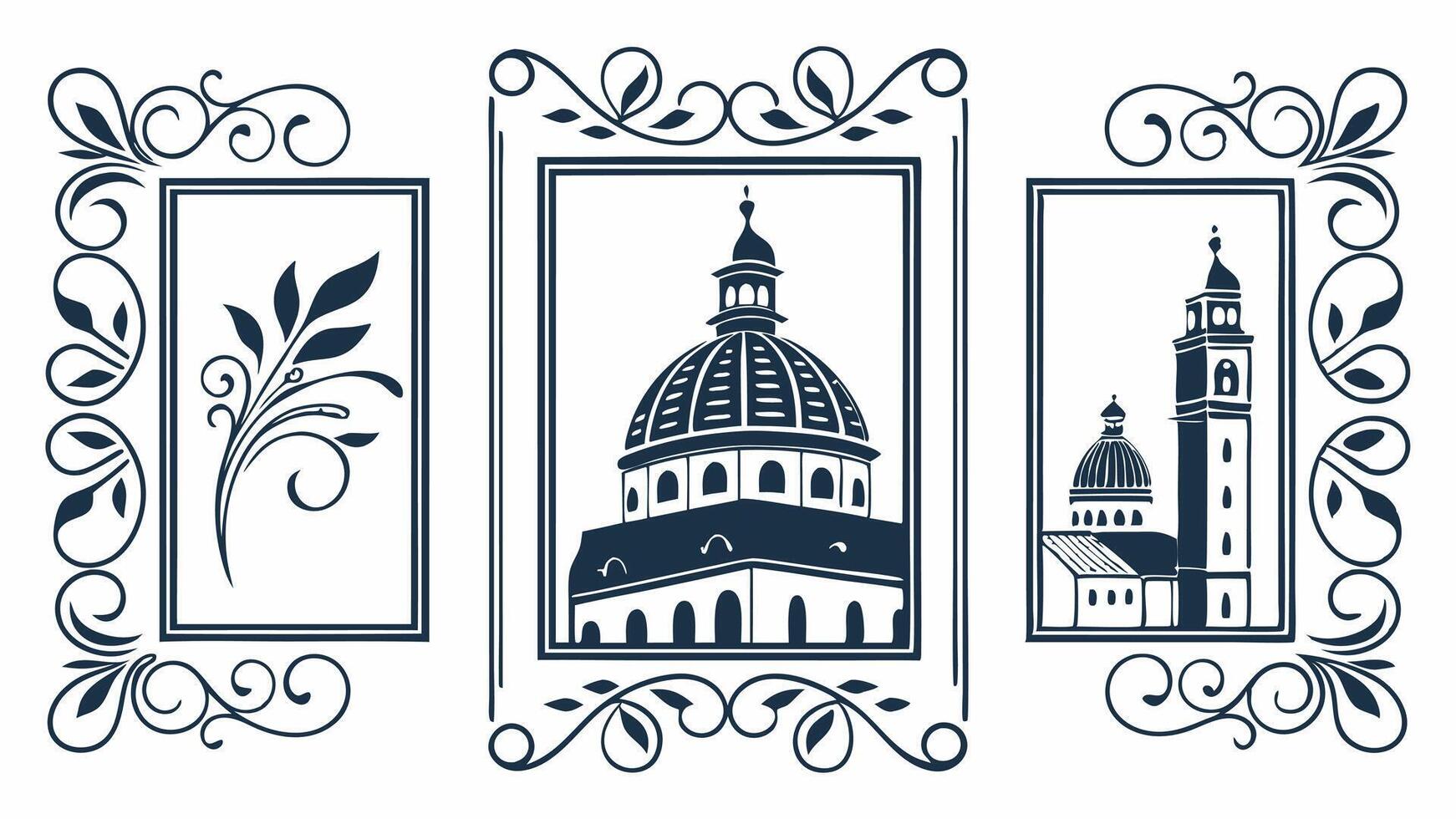 The four different styles of architecture in the frame vector