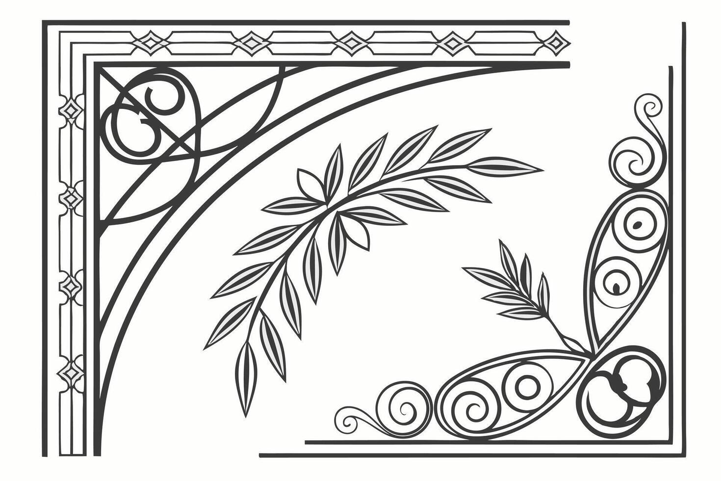A set of decorative elements, including a decorative arch vector