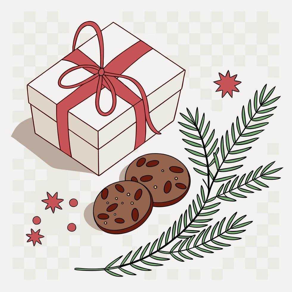 Christmas gift box with cookies and branches vector