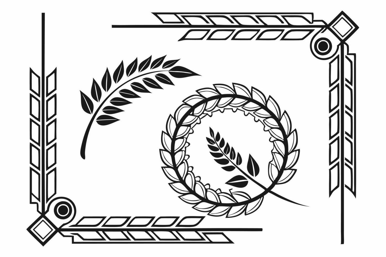 A set of four black and white images of leaves and wreaths vector