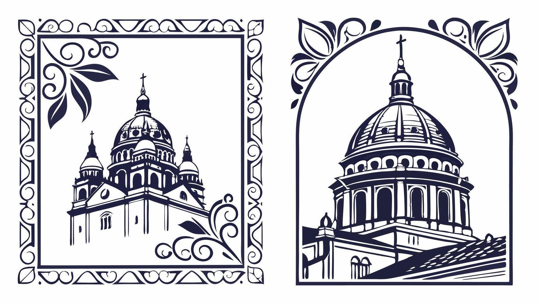 Two different styles of church buildings vector