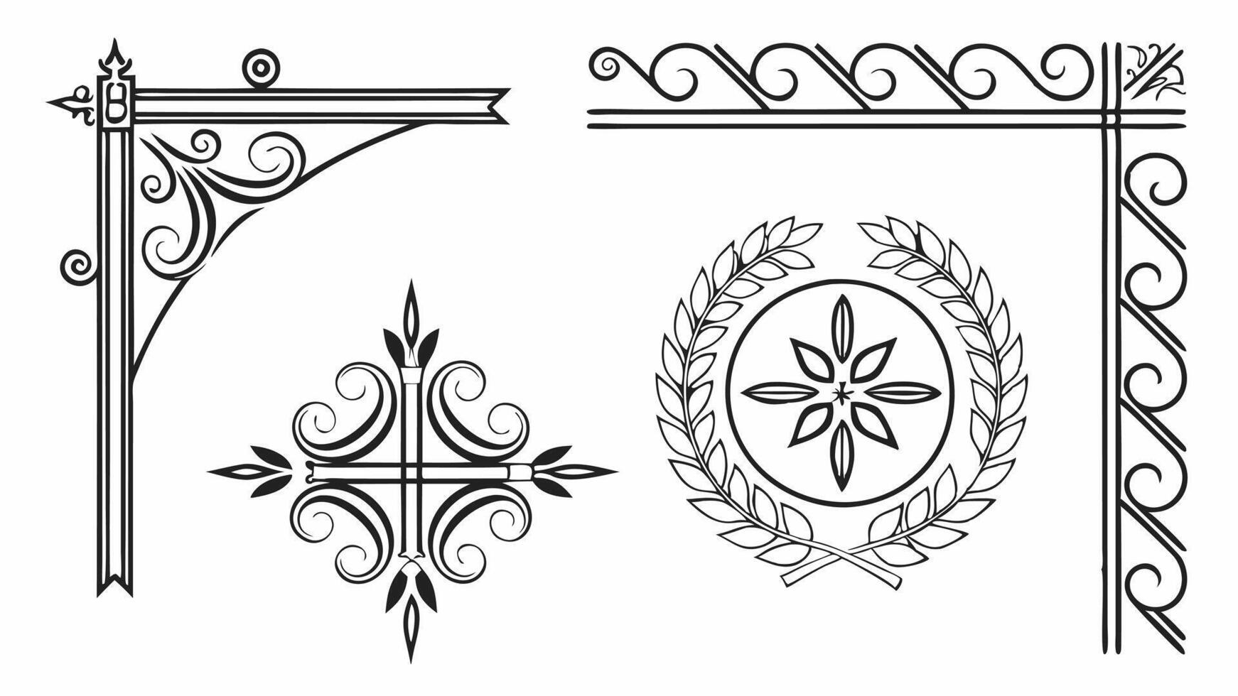 A set of decorative elements, including a wreath, a crown, and a wreath vector