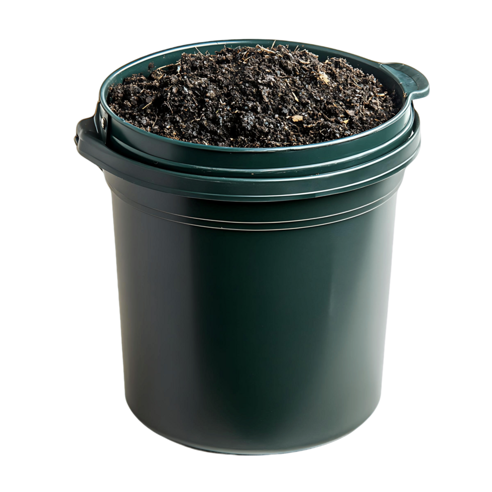 Green Plastic Bucket Filled With Soil png