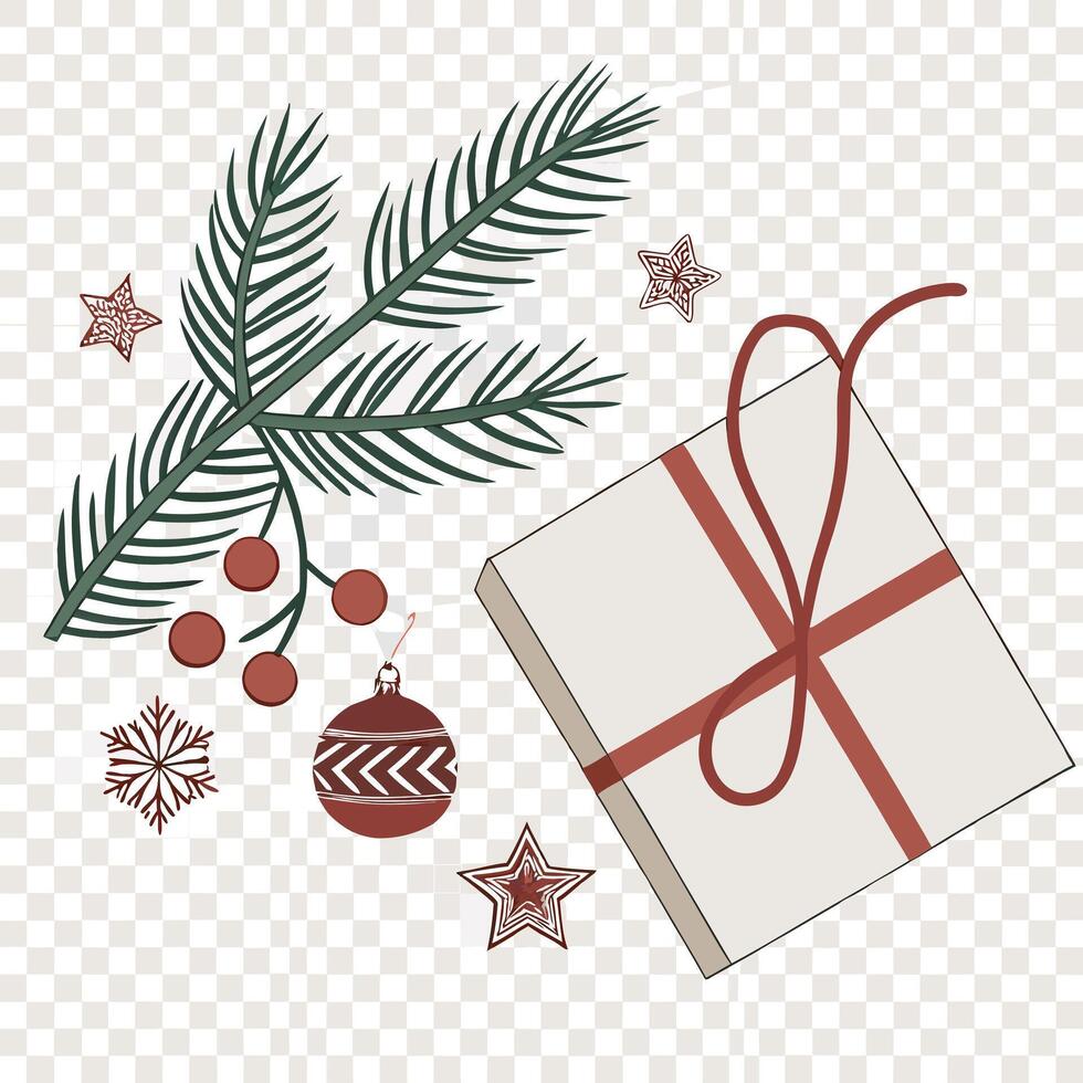 Christmas gift box with tree branch and star vector