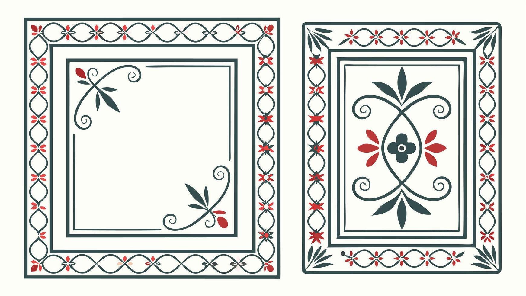 Two decorative frames with red and green flowers vector