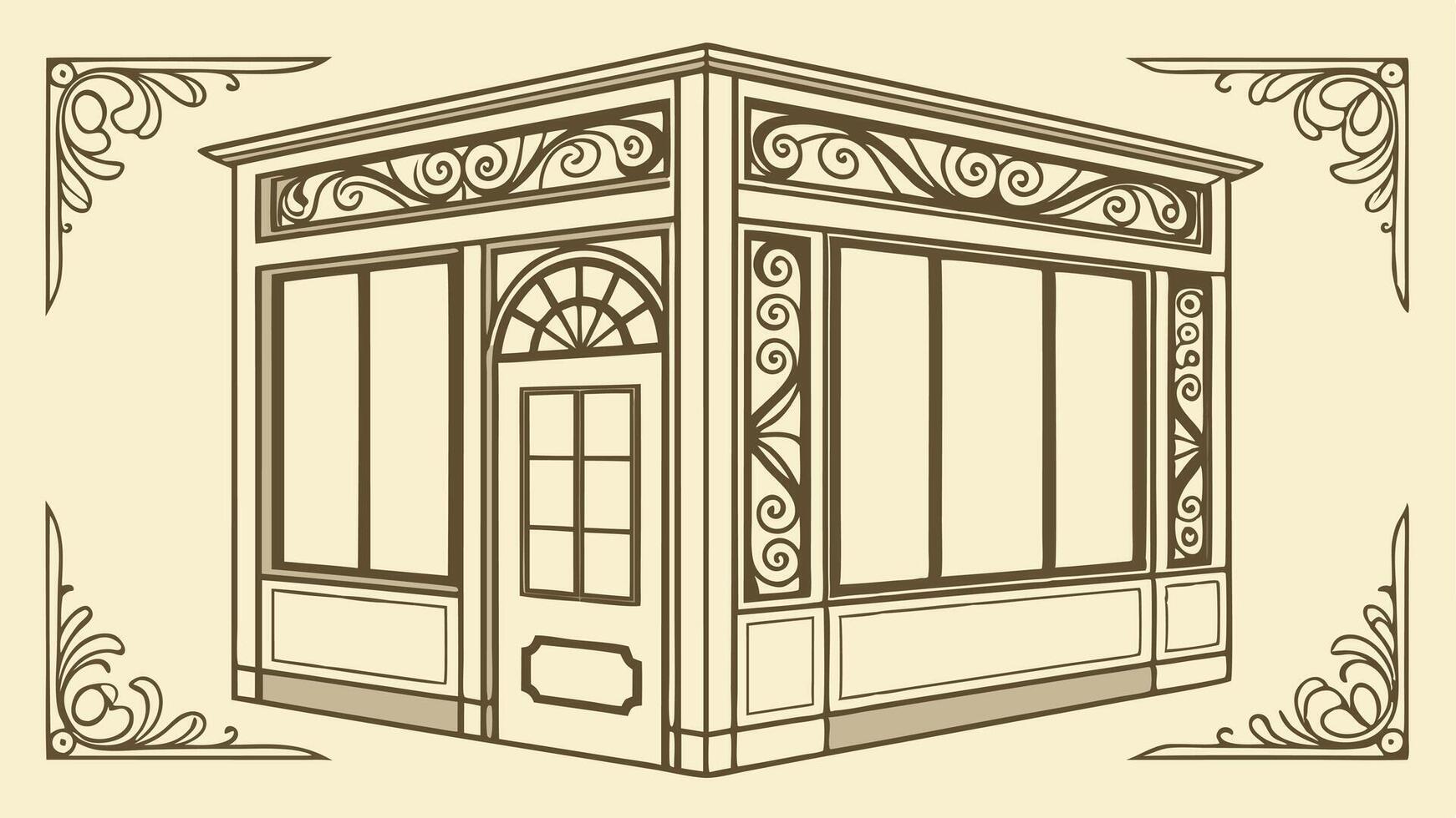 Retro shop front with ornate decoration illustration vector