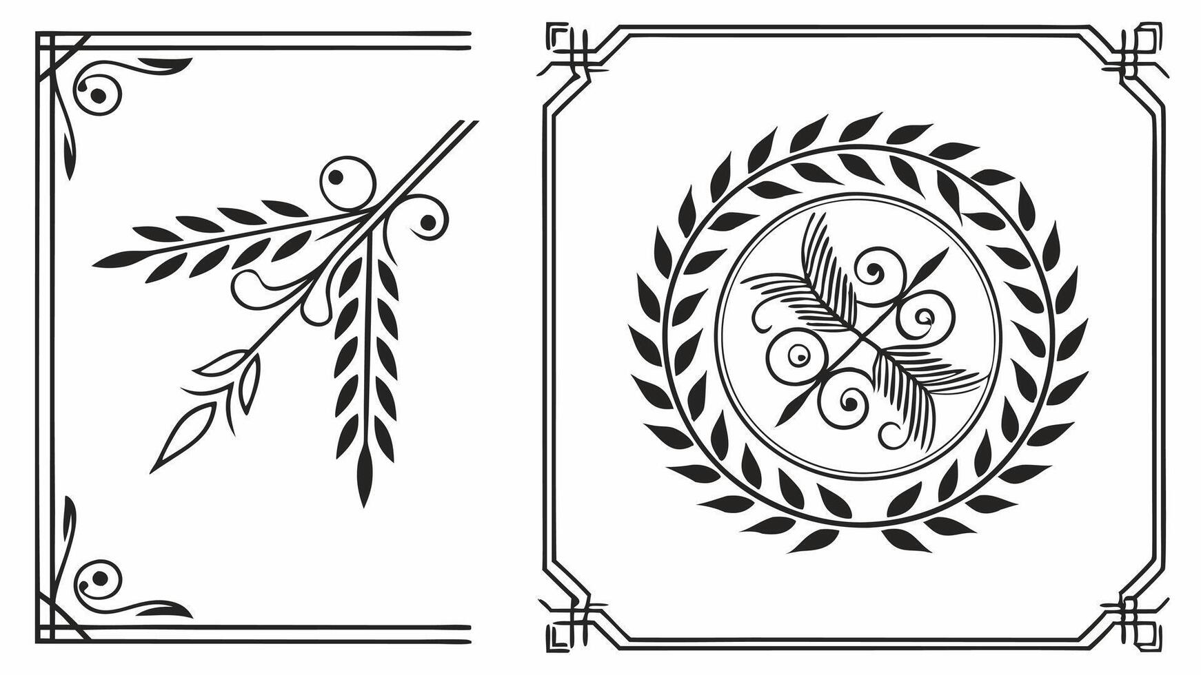 Set of decorative frames and leaves vector