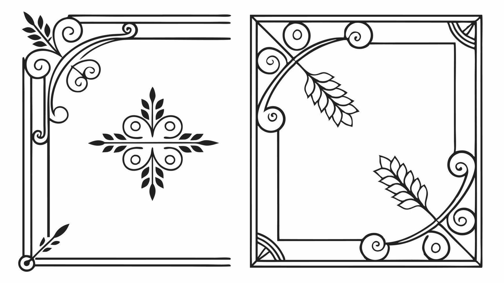 Two black and white decorative frames with leaves vector