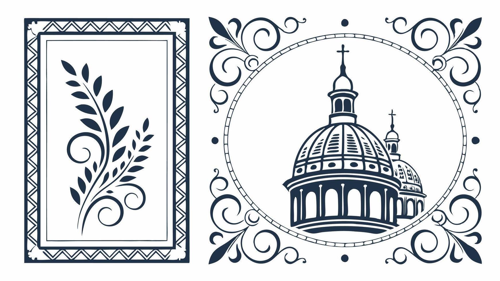 A church and a frame with wheat and leaves vector