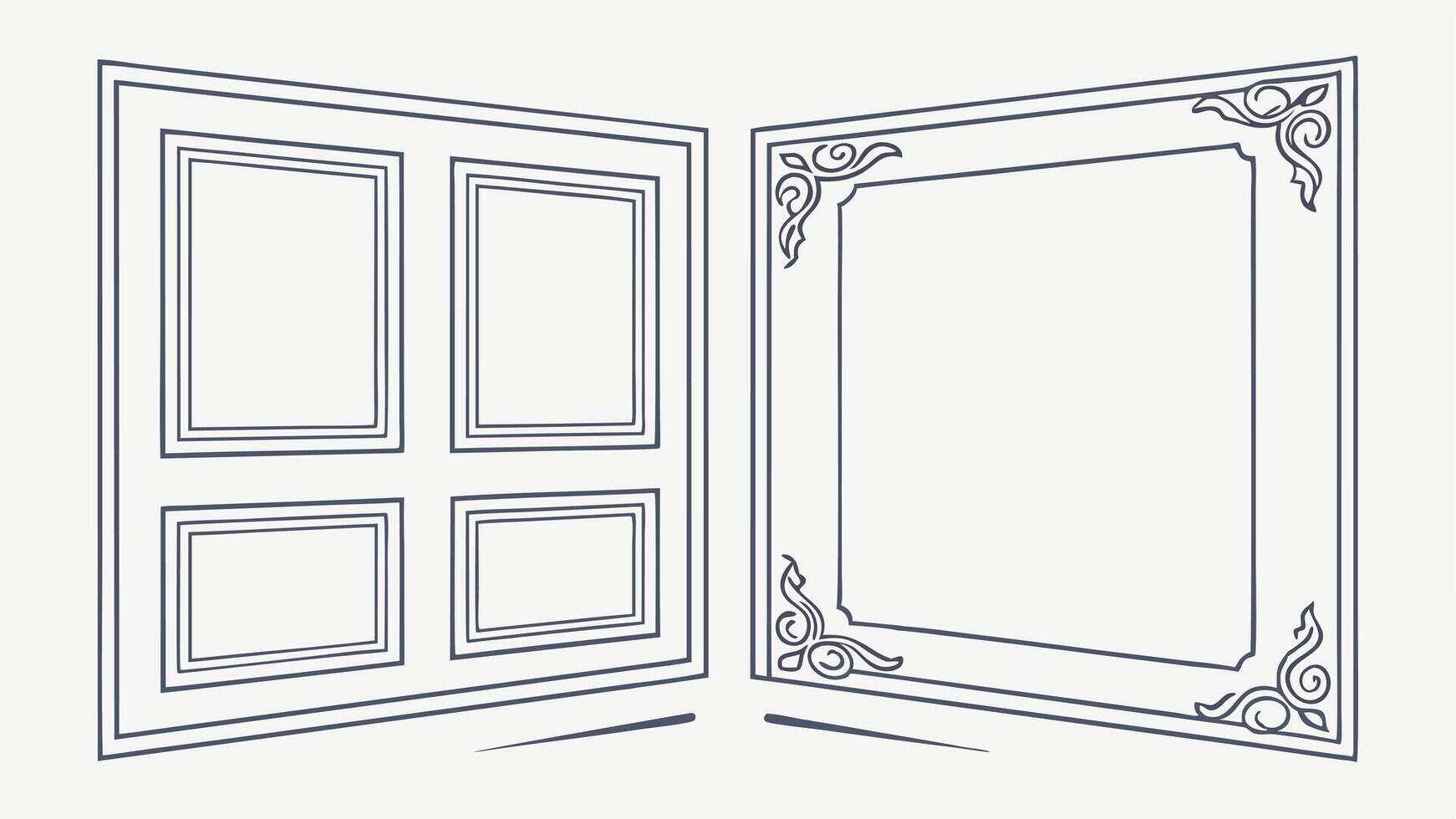 An open door with a frame and a window vector