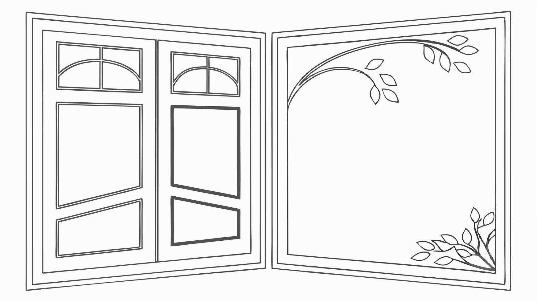 An open window with a leaf design on it vector