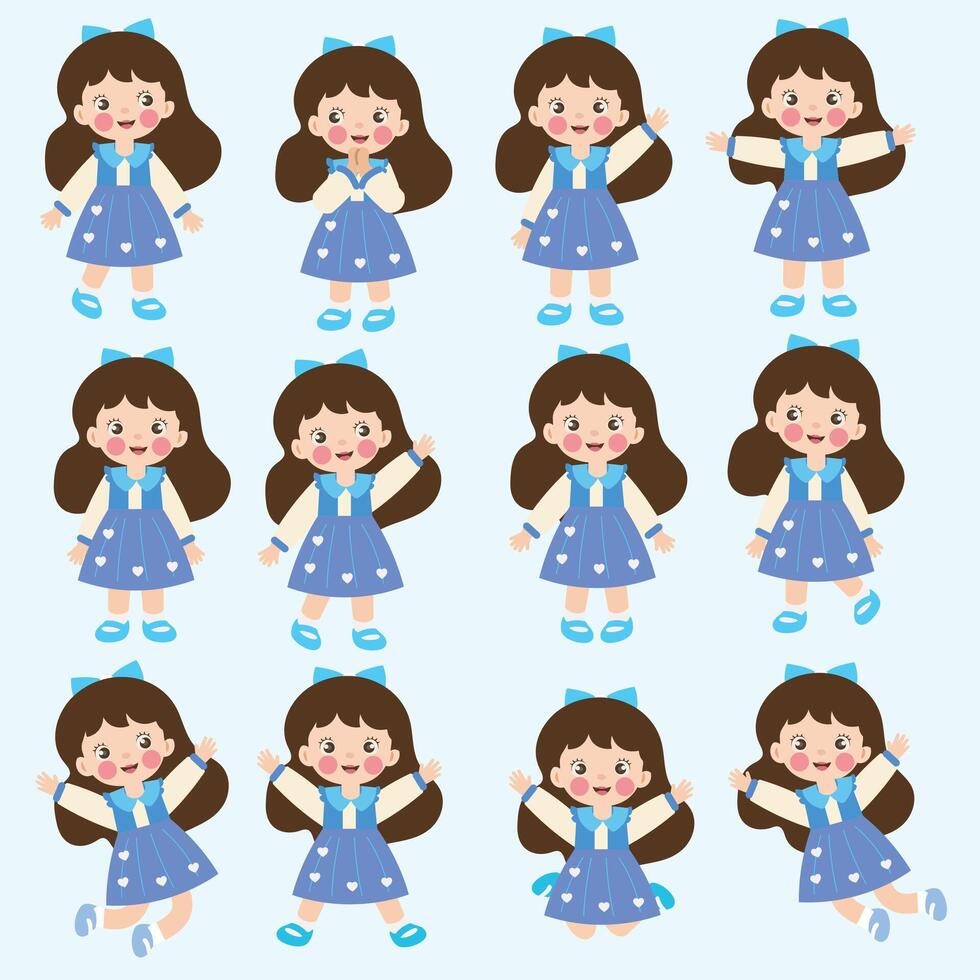 Cute Cartoon Girl Character Set vector