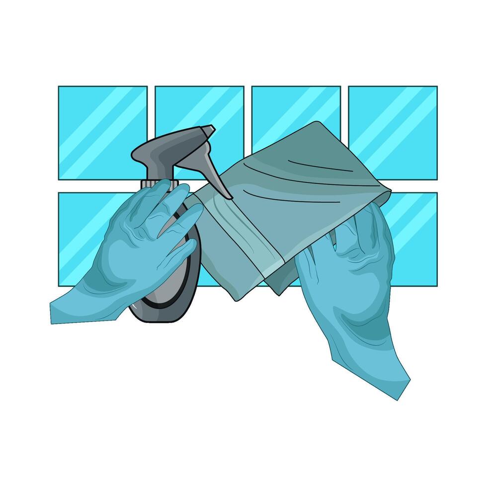 illustration of spray bottle and wipe for window cleaning vector