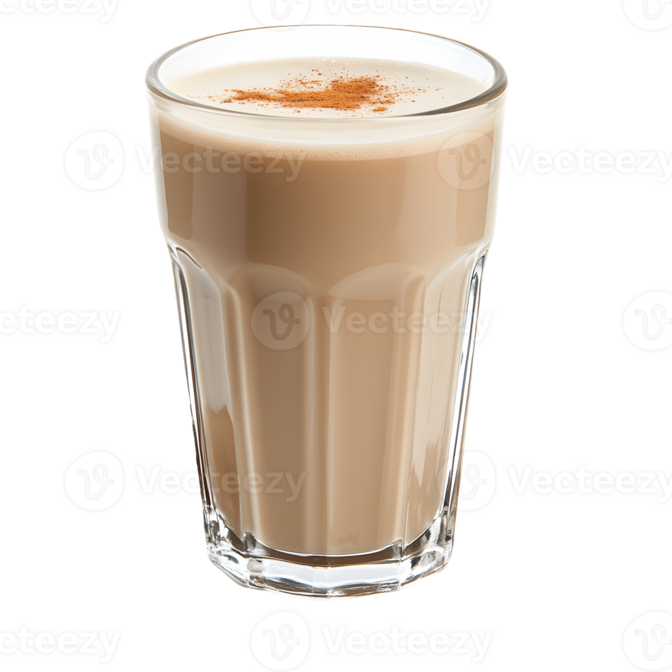 A glass of coffee with a cinnamon topping png