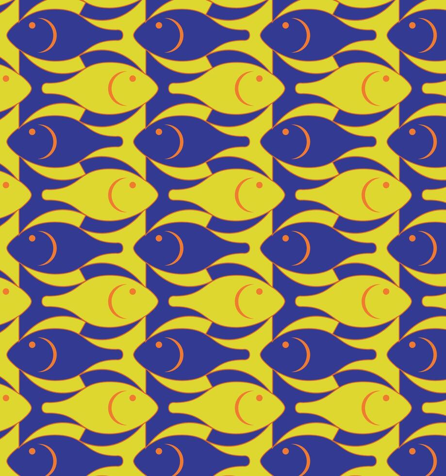 Watercolor texture fish seamless pattern blue color fish Pattern. vector