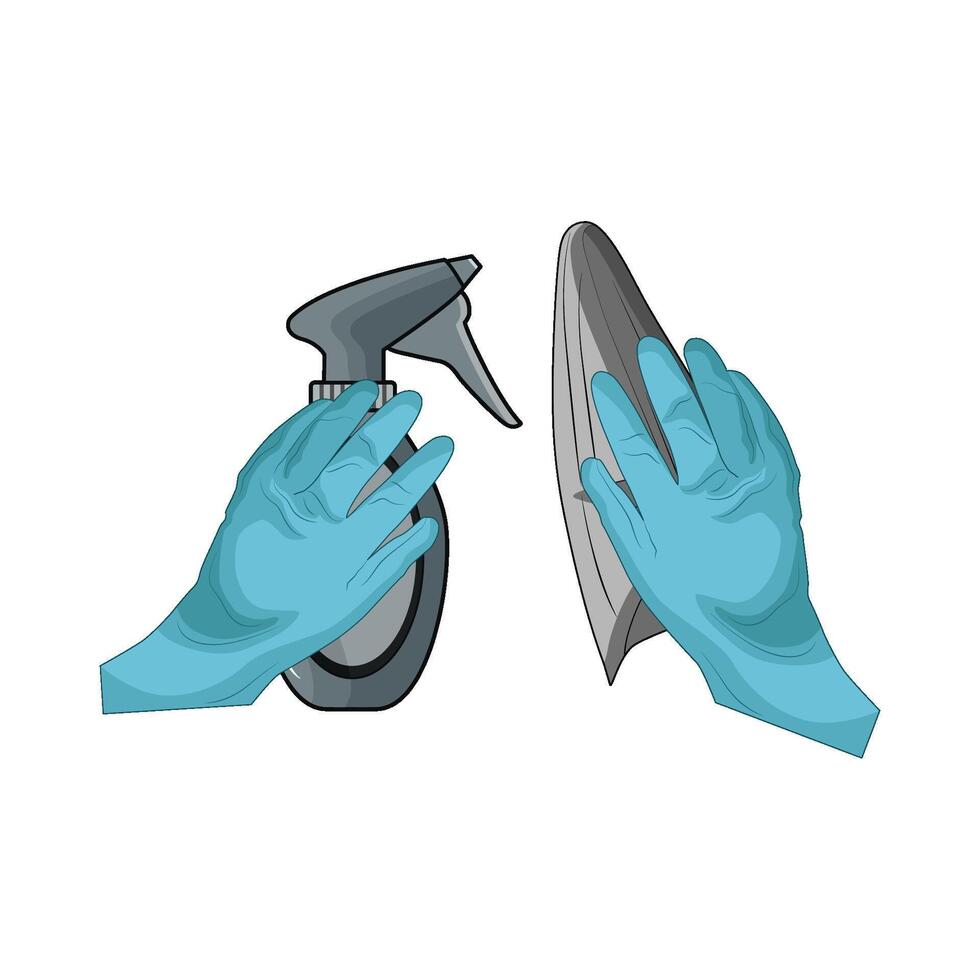 cleaning tools spray bottle and napkin with gloves vector