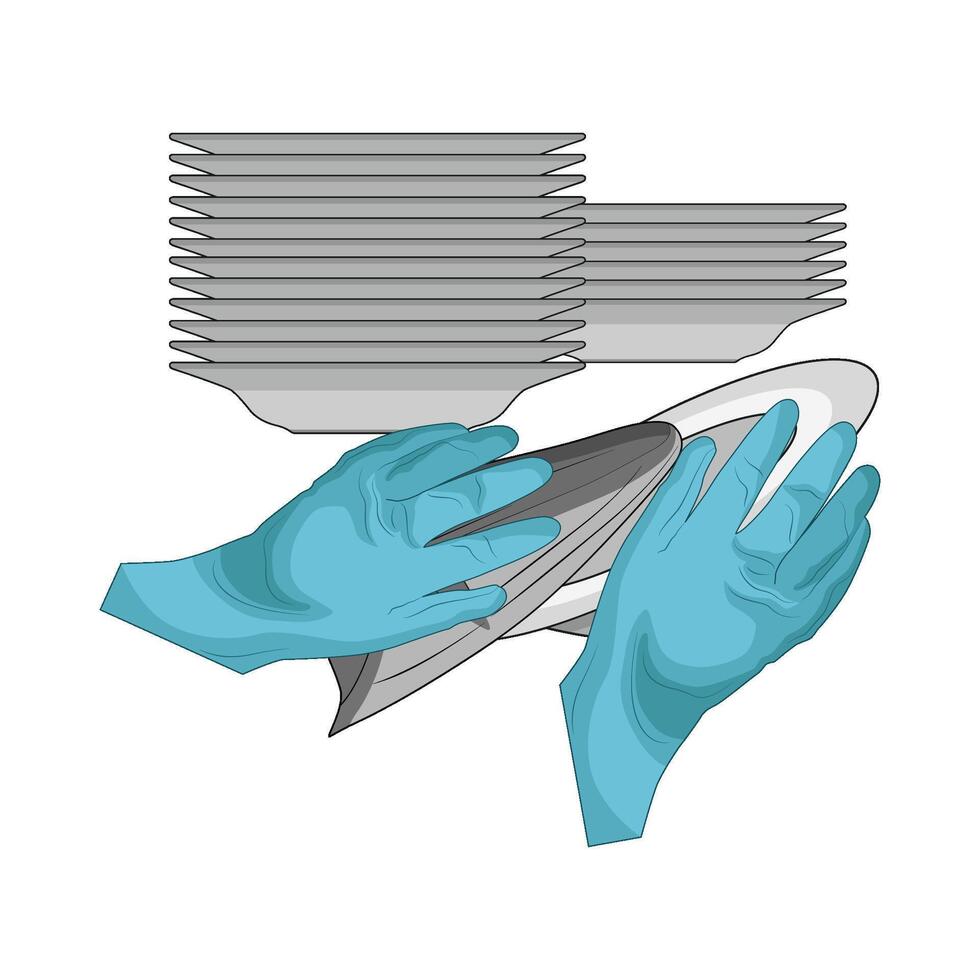 cleaning wipe stack of dishes vector