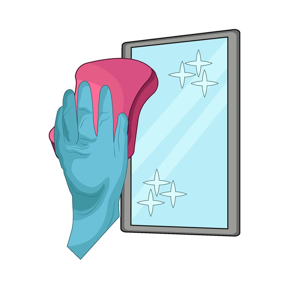 illustration of mirror cleaning using sponge vector