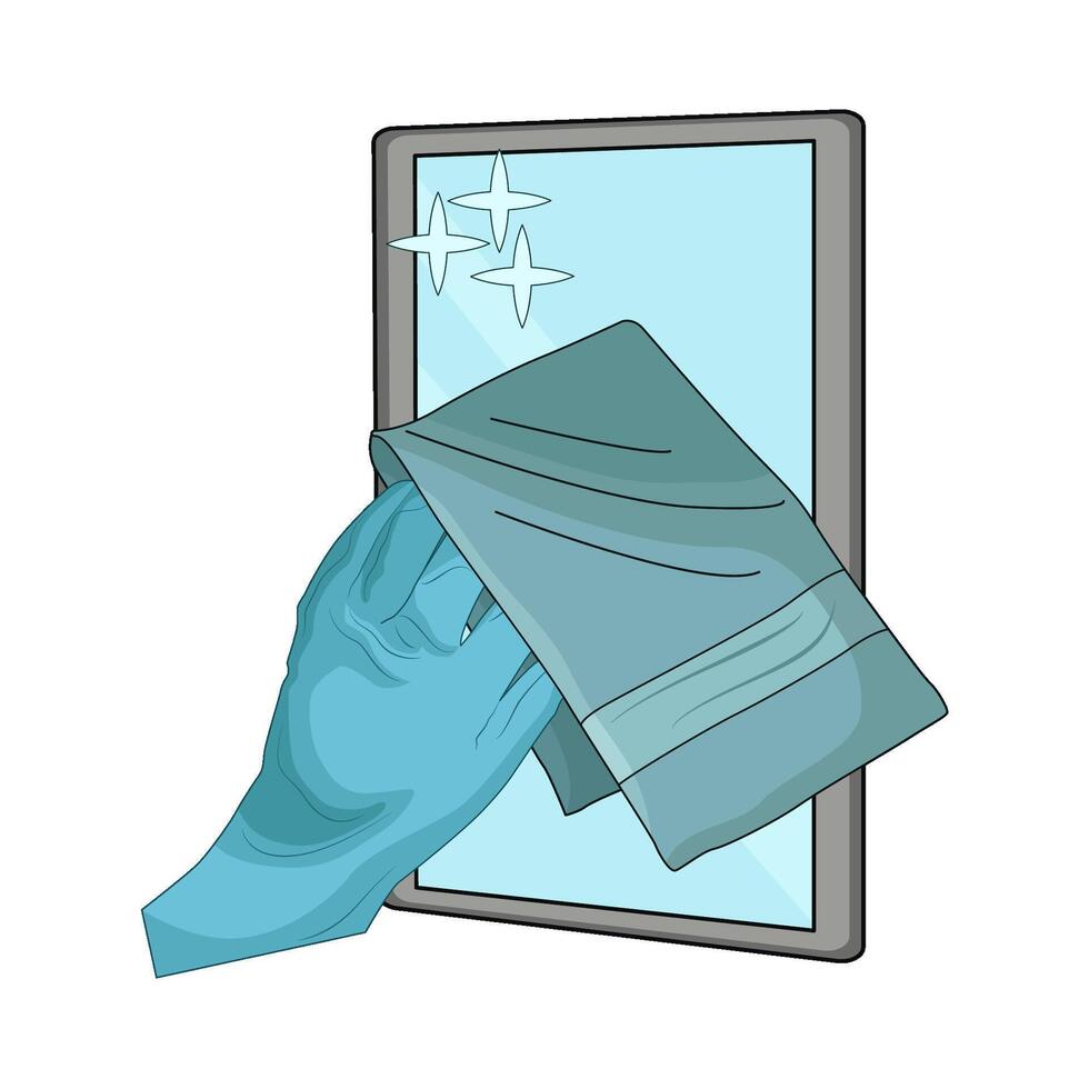 cleaning mirror with cleaning towels vector