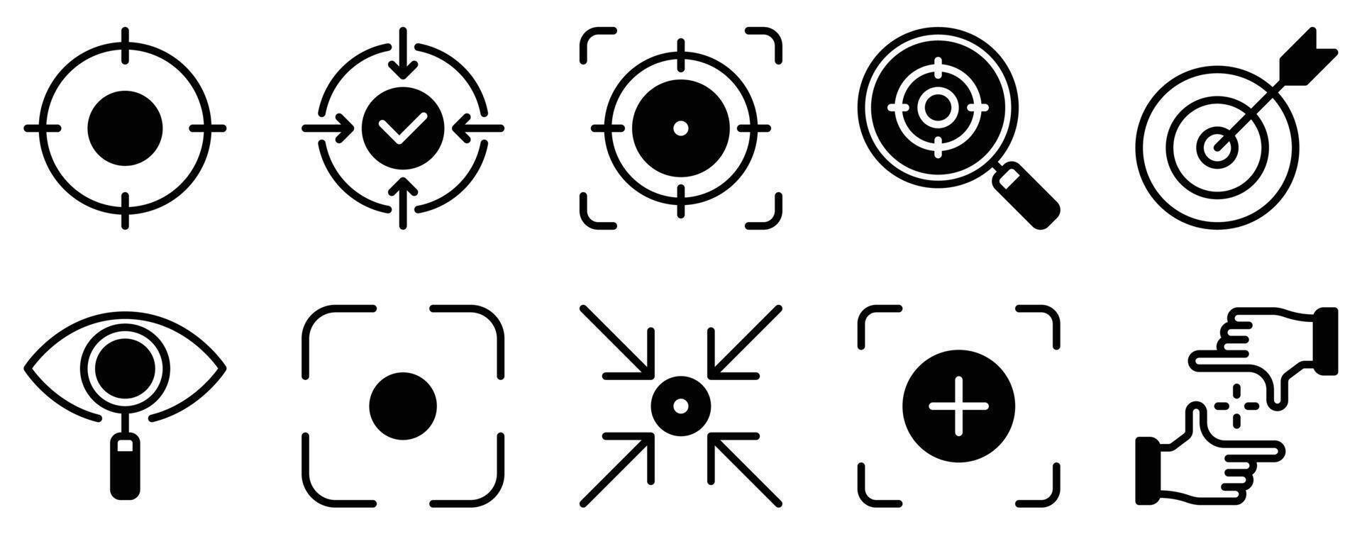 Focus Icon Set Sharp Solid Style Collection for Concentration and Precision vector