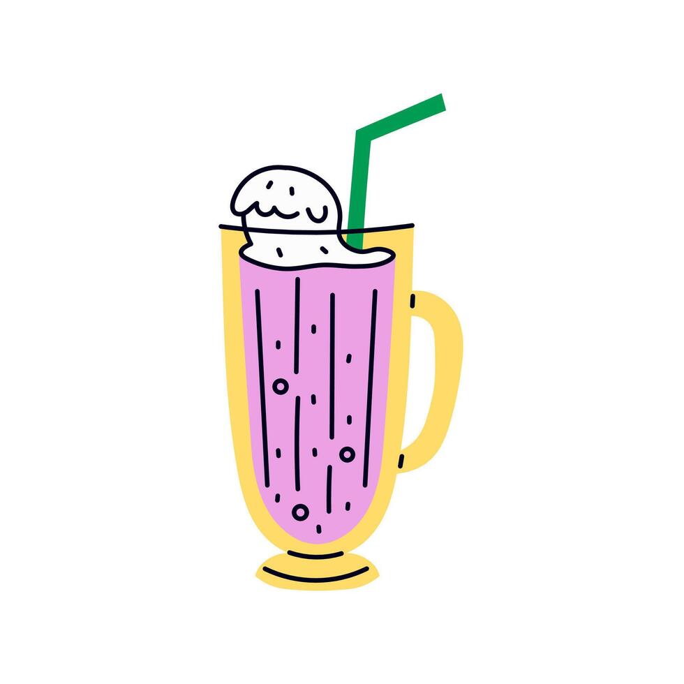 Carbonated Drink with Scoop of Ice Cream and Straw vector