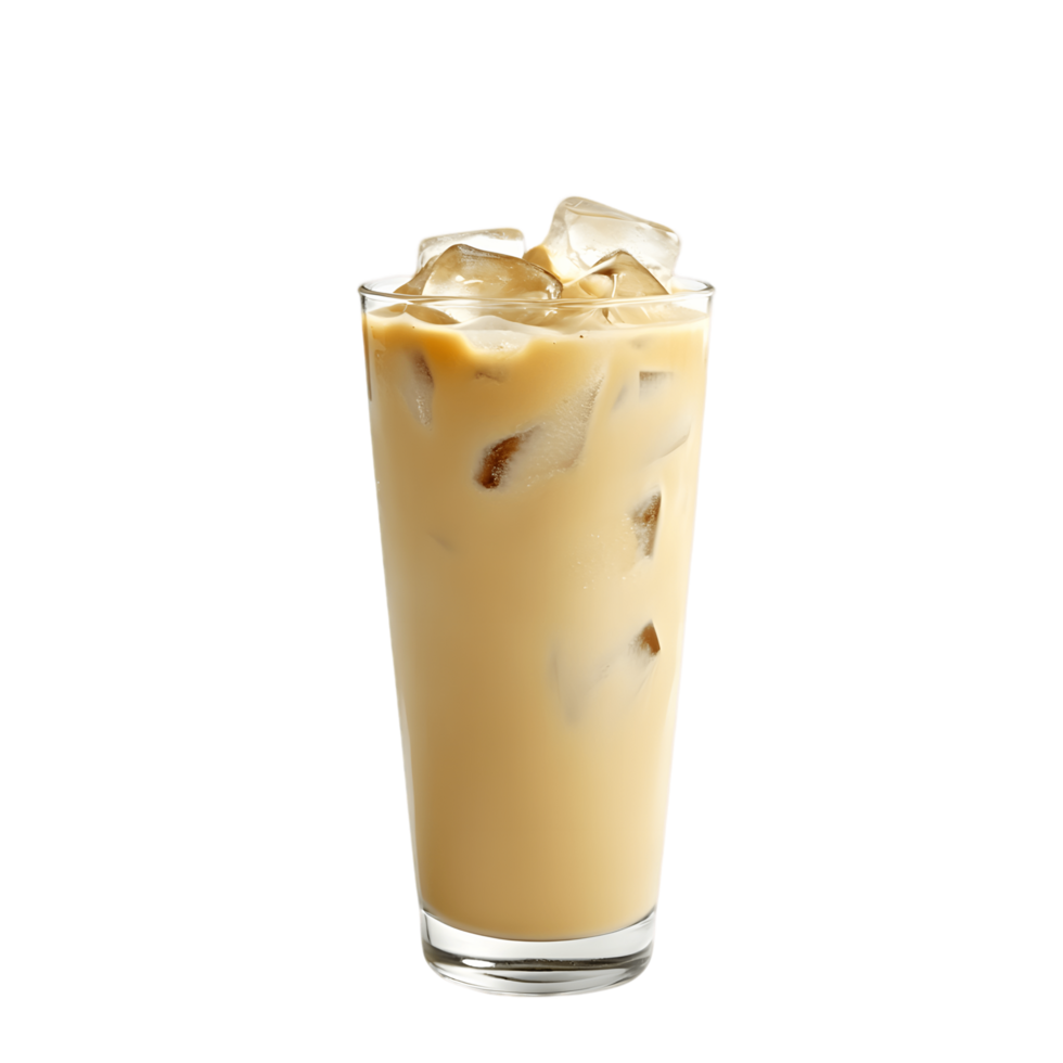 A glass of ice cold coffee with ice cubes in it png