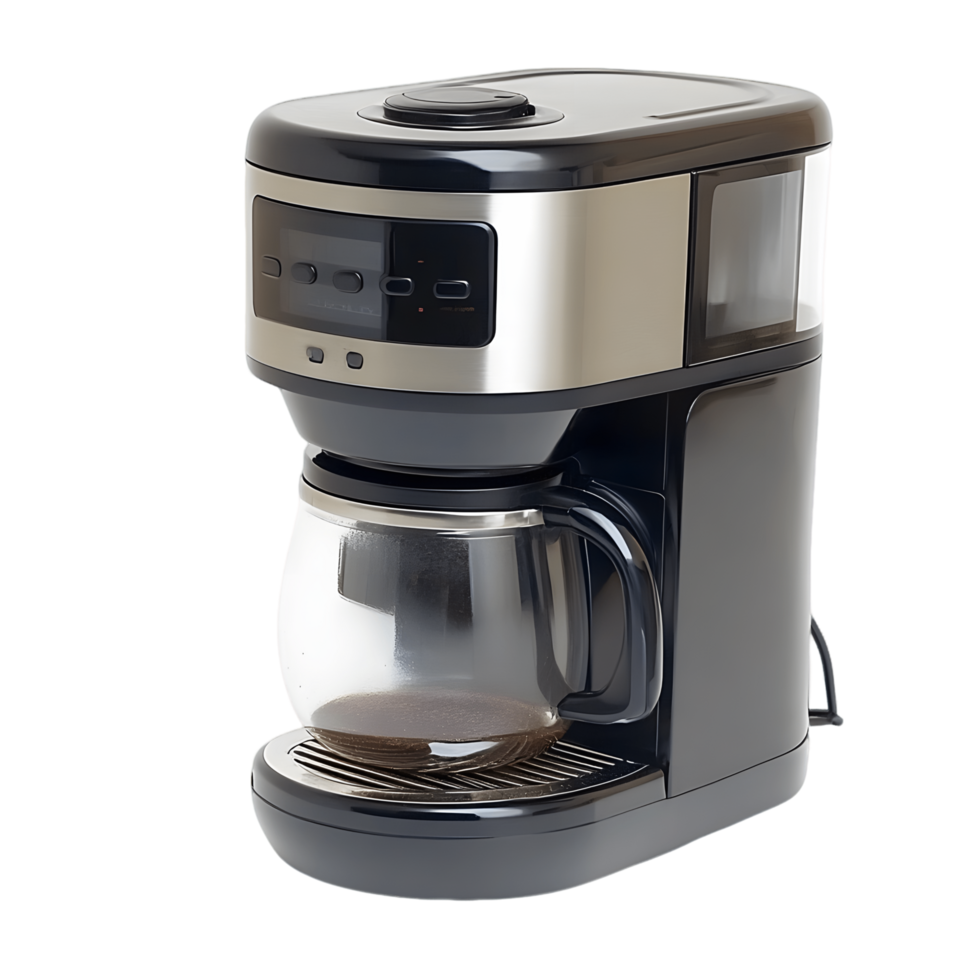 A coffee maker with a glass carafe and a timer png
