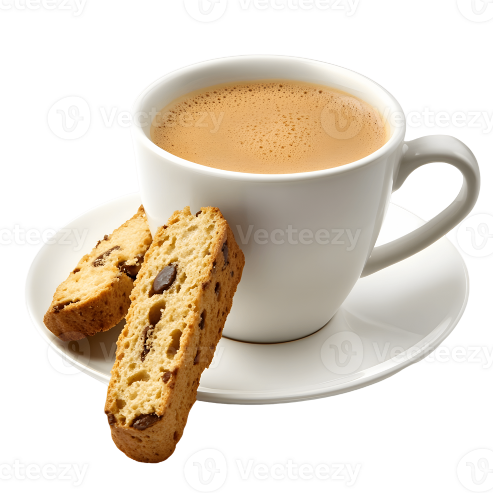 A white coffee cup with a biscuit on top of it png