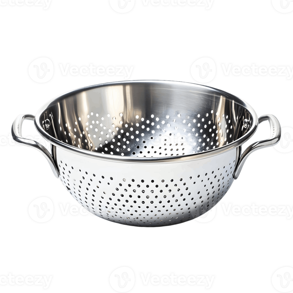 A silver colander with holes in it png