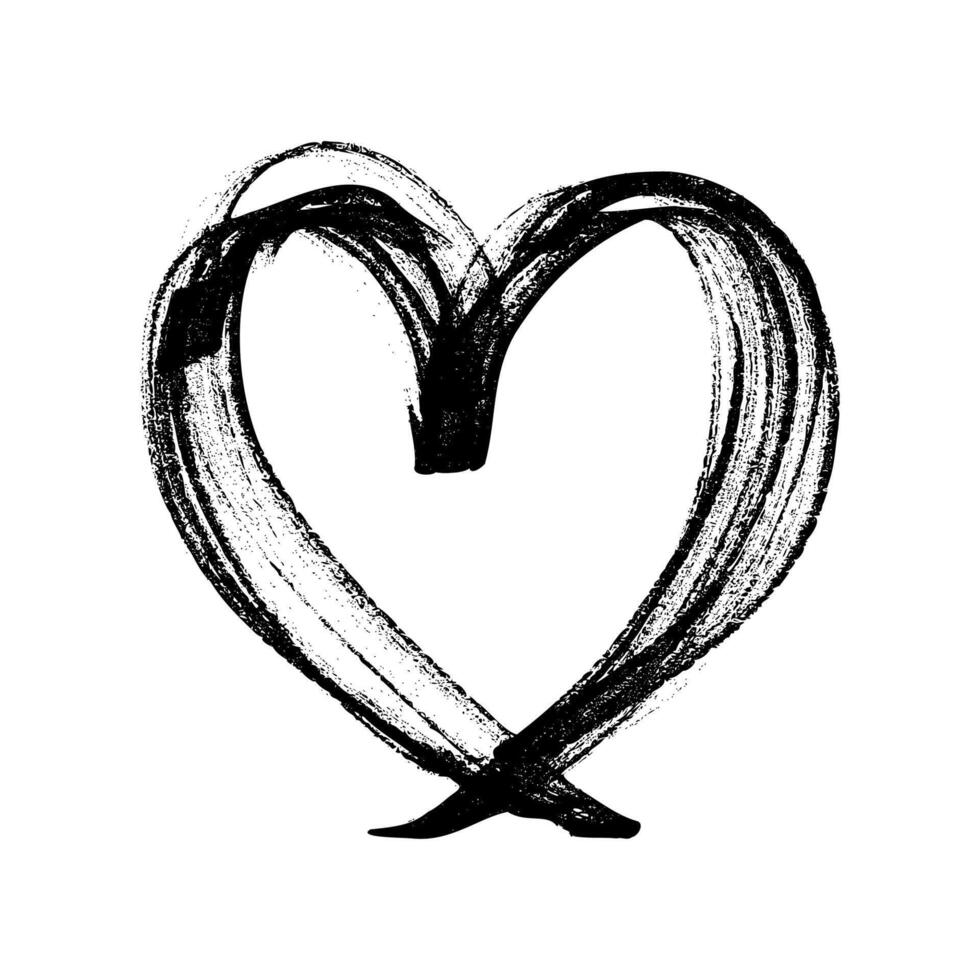 Hand drawn Black Heart Icon. Cute doodle love sign isolated on white background. Scribble heart shape drawn with marker vector