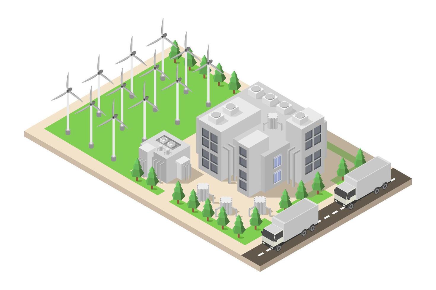 Windfarm power station isometric vector