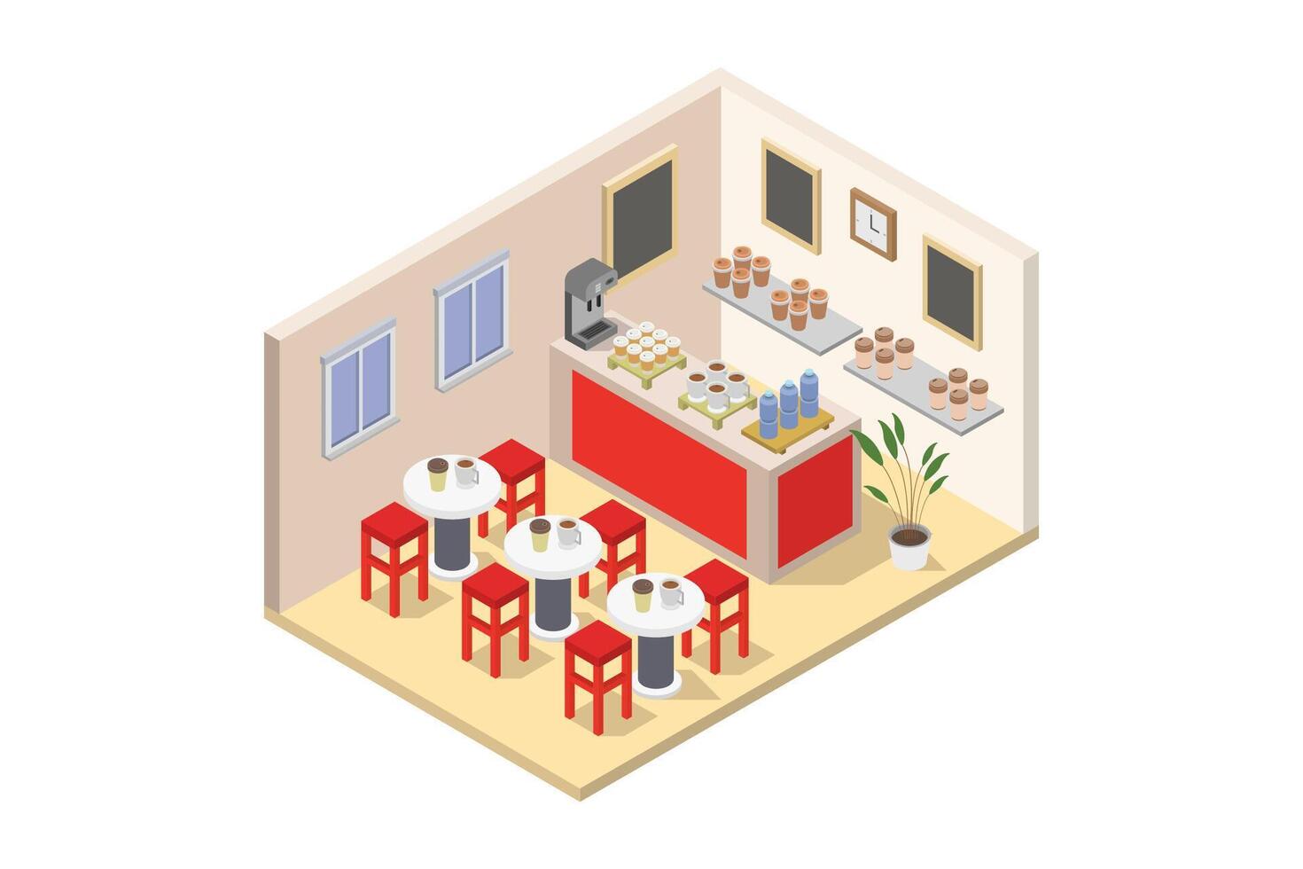 Illustrated isometric cafe shop vector
