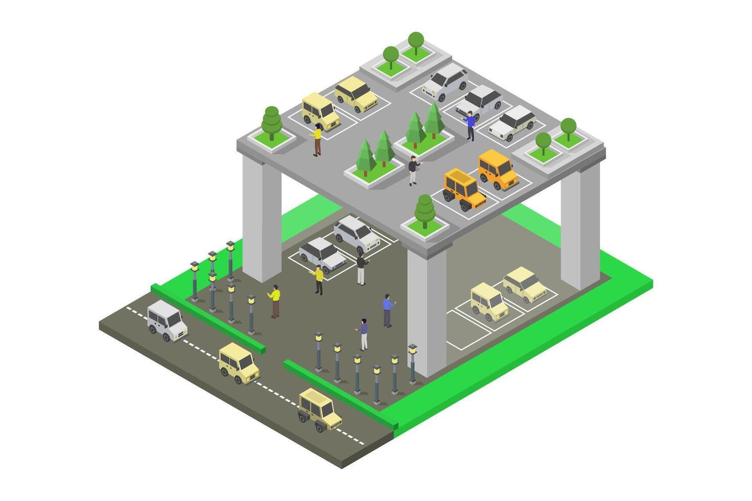 Car park building isometric illustrated vector
