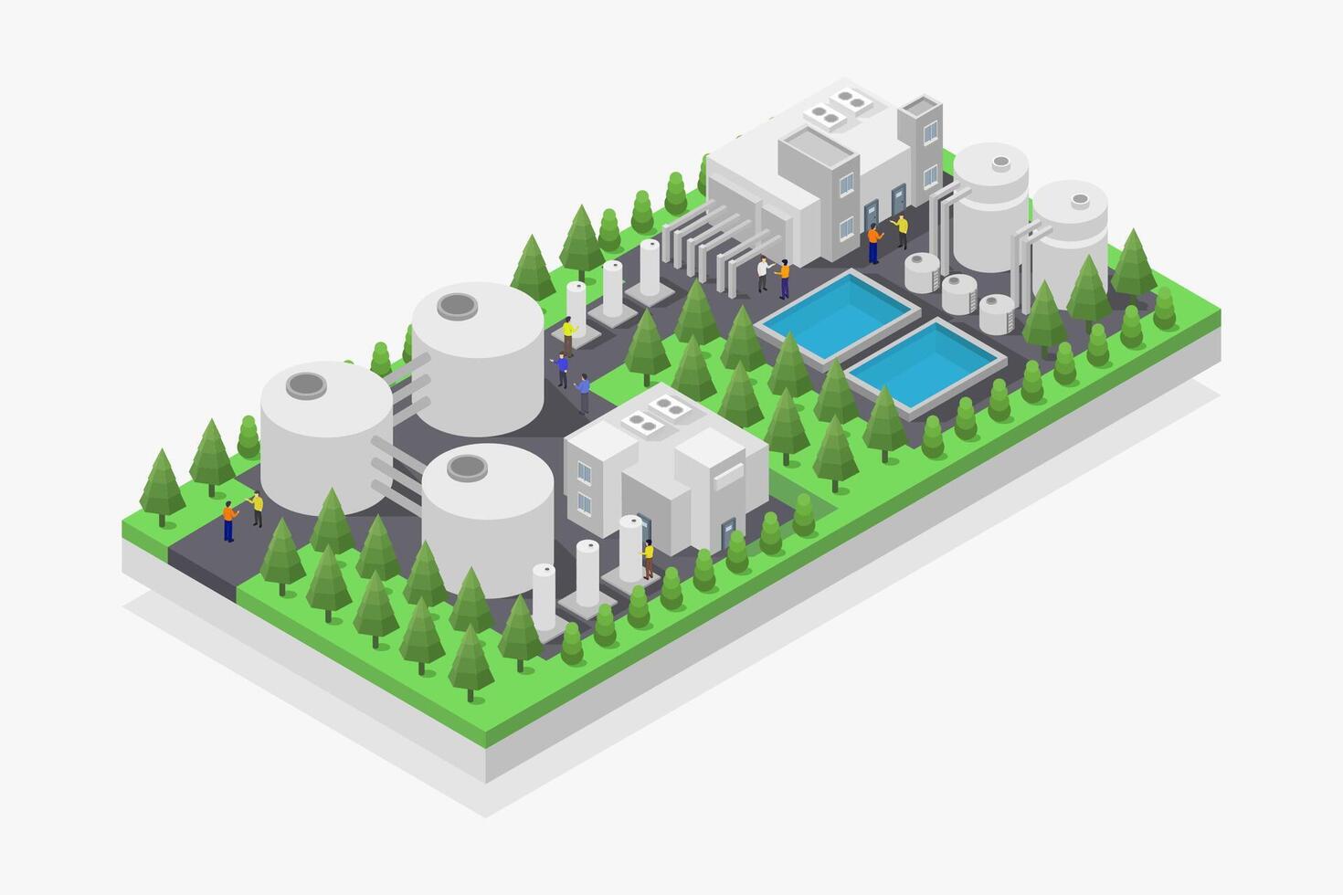 Drinking water purification plant isometric vector