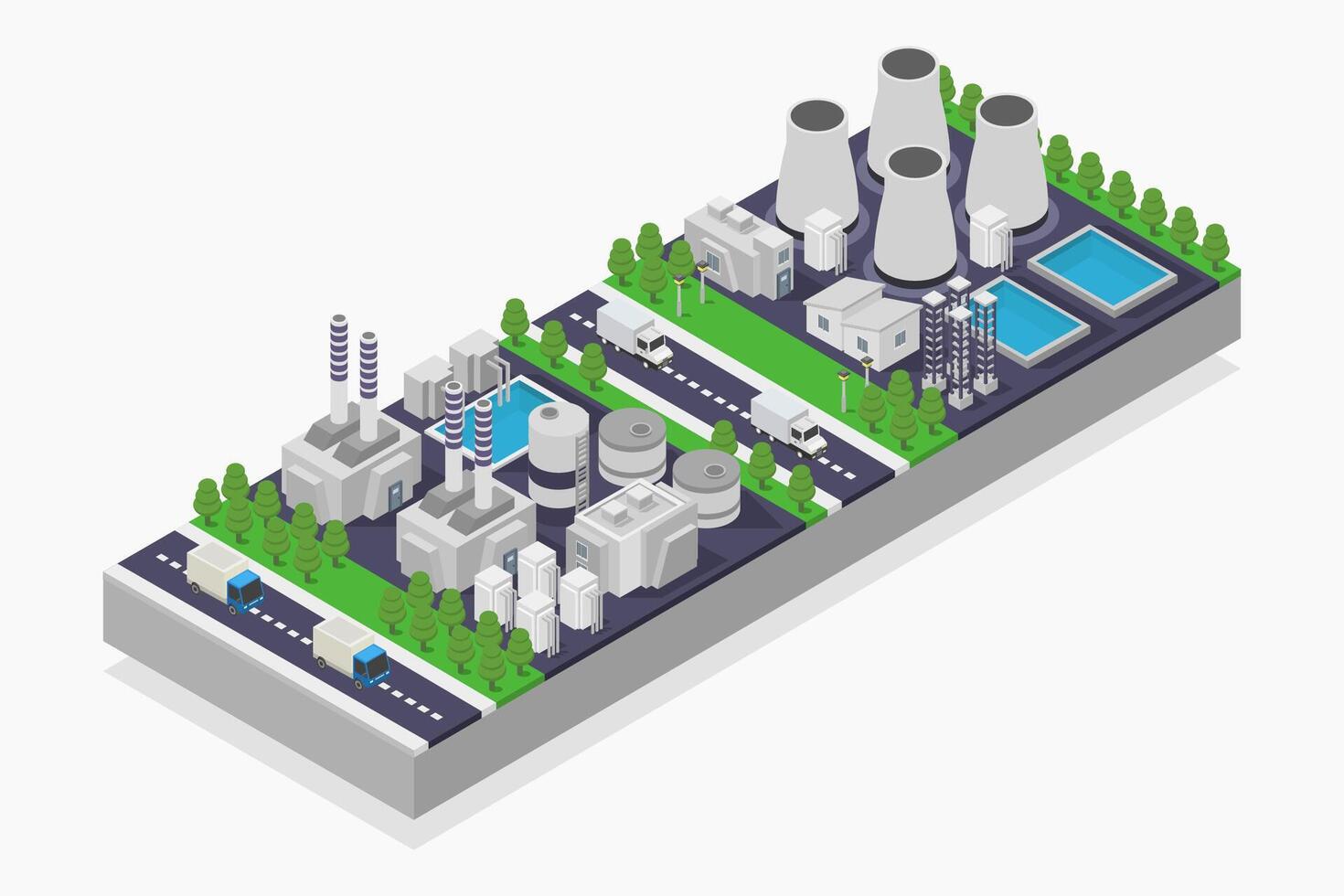 Nuclear power plant isometric illustrated vector