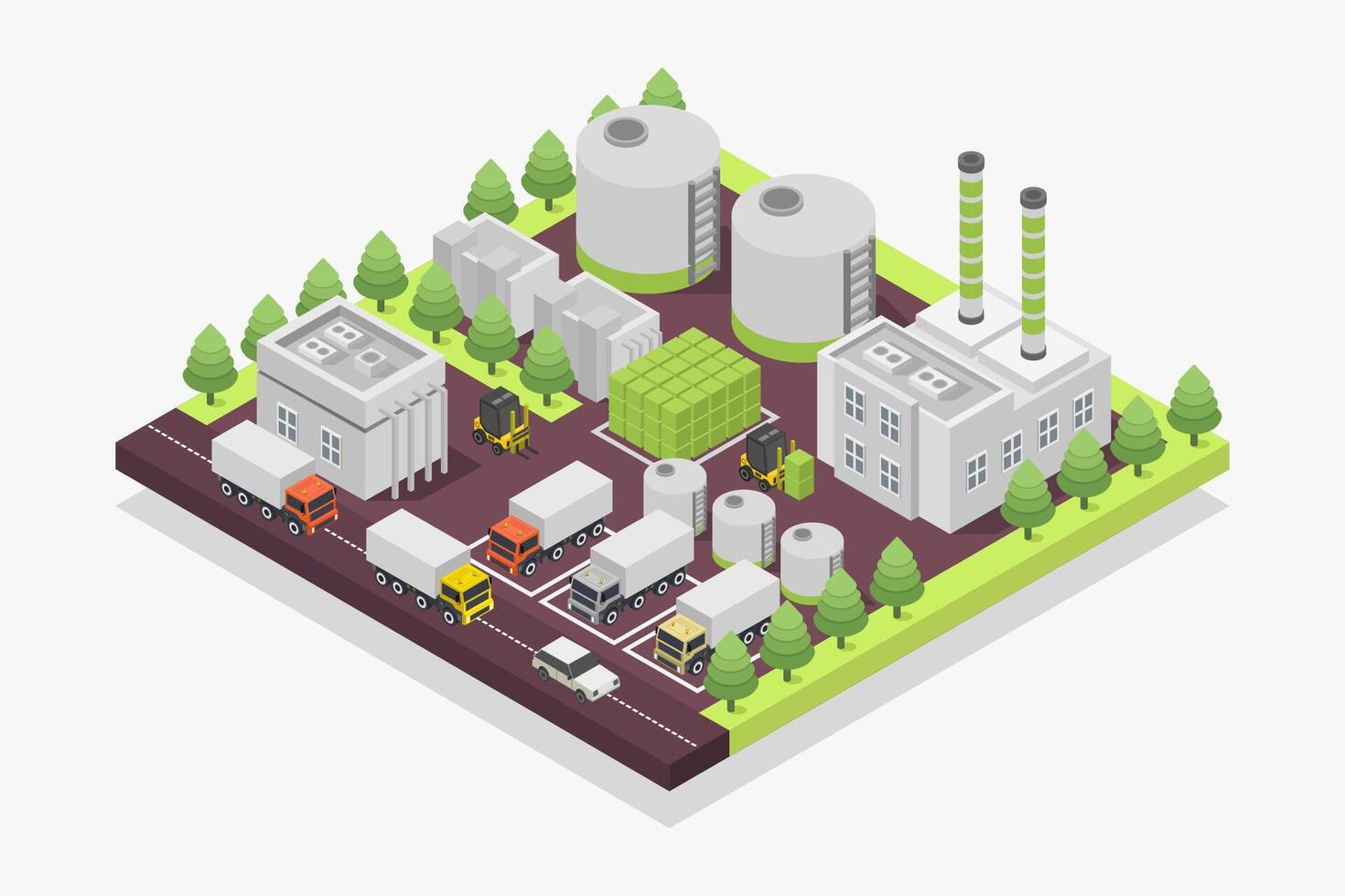 Factory plant ecology sewage treatment isometric illustrator vector