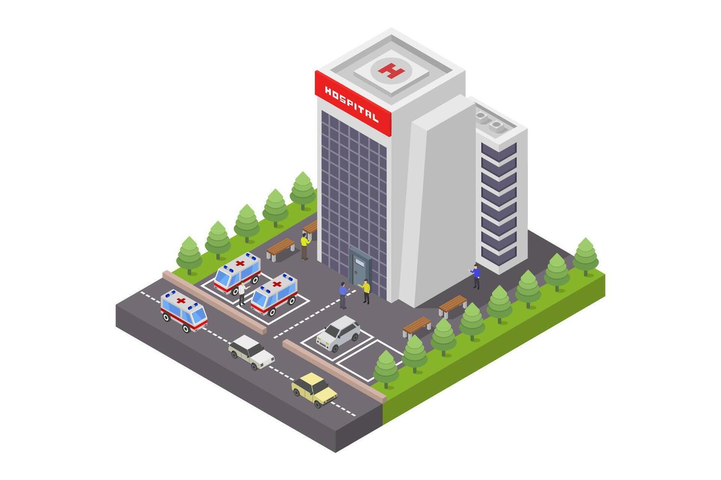 Isometric hospital building illustrated vector