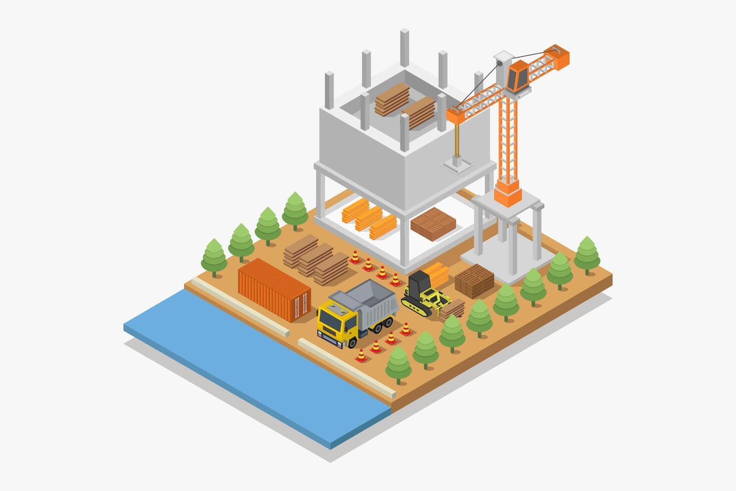 Building under construction isometric vector